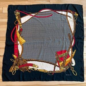 Vintage Bill Blass Silk Scarf Houndstooth Equestrian
